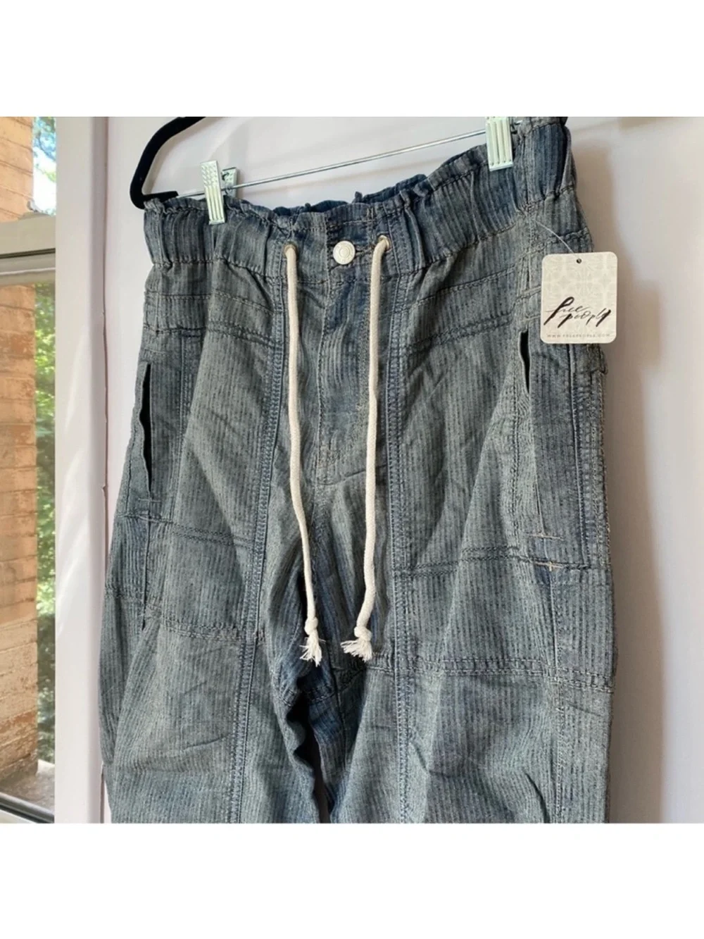 NWT Free People Wide-Leg Drawstring Jogger Jeans Blue Small